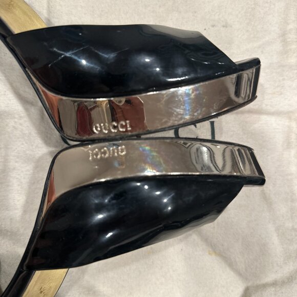 Gucci Black Patent Leather Gold Platform Pumps EU IT 36 / US 6 - Picture 6 of 7